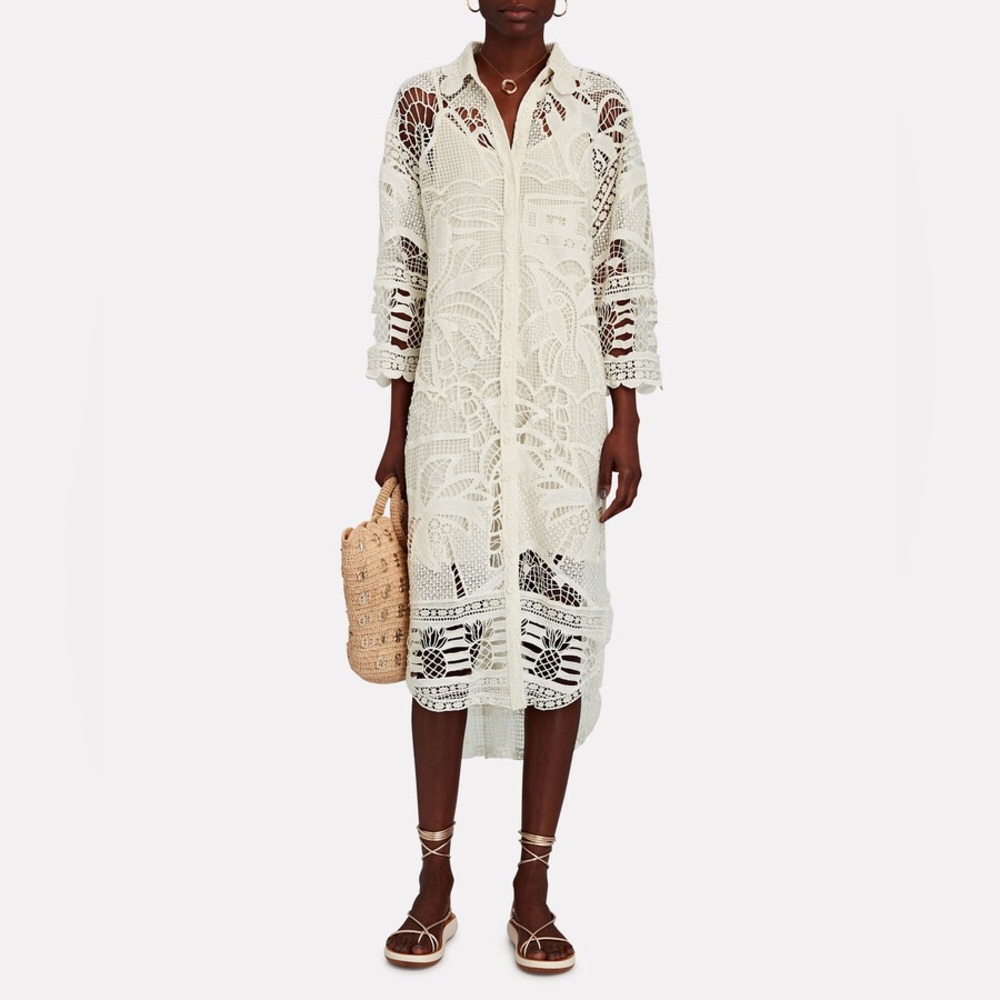 Farm Rio Guipure Ivory Lace Crochet Midi Dress Oversized Swim Coverup Size Small